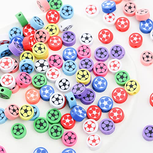 100pcs Football Polymer Clay Spacer Beads for Women Jewelry Making DIY Bracelet Necklace Hair Clip Accessories (Football) - color: Football