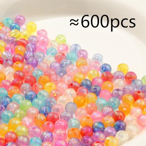 8mm Acrylic Beads 600pcs AB Color Transparent Bead Spacer Bubble Beads Plastic Crafts Bead for DIY Necklaces Bracelets Earrings Jewelry Making (Pink&Blue&Purple) - color: pink&blue&purple