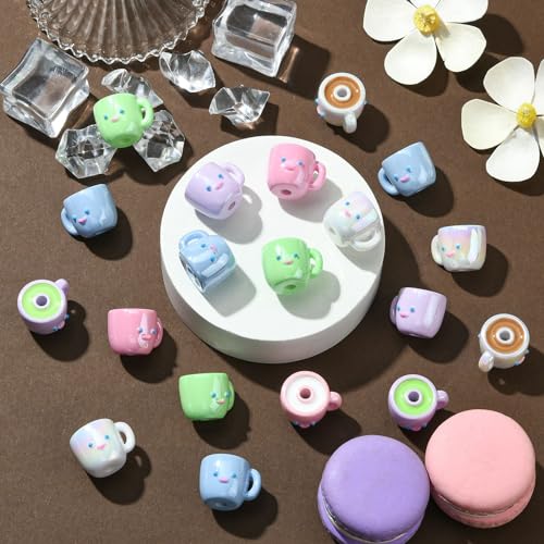 Ipotkitt 30 Pcs Colorful Opaque Acrylic Coffee Cup Beads Drink Tea Milk Mug Beads Cartoon Cute Cup Shaped Beads for Jewelry Making DIY Crafts Supplies - color: 30pcs-Cup Beads-14.7x20x16.5mm