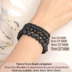 LPBeads Handmade Natural Gemstone Stretch Elastic Bracelet Healing Crystal Round Stone Beads Jewelry Gifts for Women Men - color: Black Lava, size: 4mm