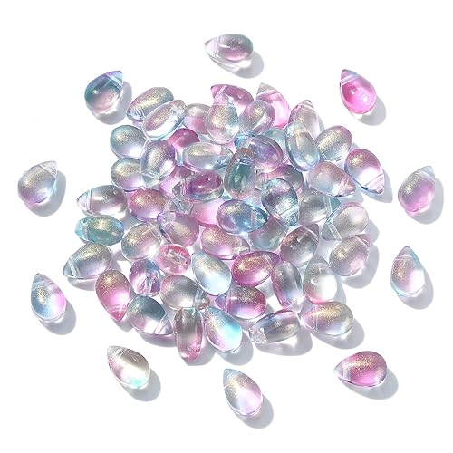 UR Urlifehall 100 Pcs Glass Teardrop Charms Transparent Spray Painted Glass Beads with Glitter Powder Beads for DIY Jewelry Crafts Making - color: 100pcs-9x6x6mm-glass teardrop beads