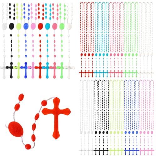 Plastic Rosary Beads Catholic Rosary Beads Bulk Assorted Colors Catholic Cross Rosaries Gifts for Kids Women - size: 120pcs