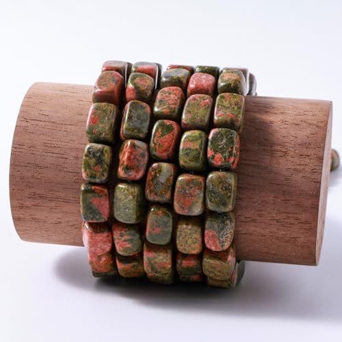 Natural Large Unakite Cube Stone Beads 8x11mm 38cm/str Loose Semi Gemstone Stone Square Beads for Making Bracelets Necklace - color: Unakite