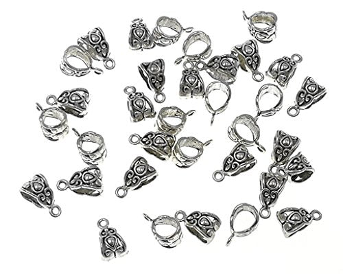 ALIMITOPIA 100pcs Alloy Beads Bails Connector for DIY Necklace Bracelet Jewelry Charm Pendant Hanging Adapter(Antique Silver) - color: Silver