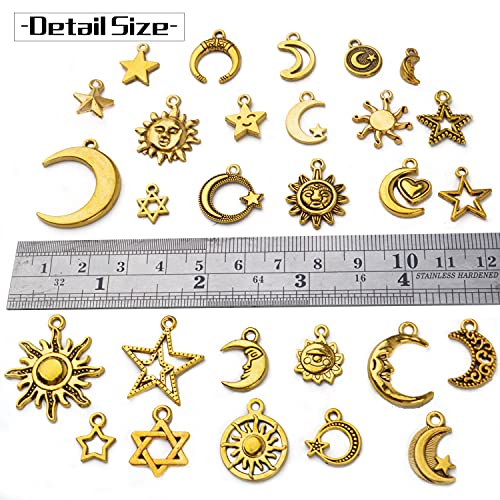 BronaGrand Celestial Pendant Charms,Sun Moon Star Cloud Charms Lightning Bolt Charms Jewelry Charms for Necklace Earrings Bracelet Jewelry - color: Gold/50g