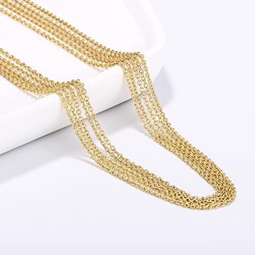 Wholesale 12 PCS 14K Real Gold Plated Solid Brass Thin O Chain Necklace 1 MM Finished Chain Bulk for Jewelry Making, Size 16" + 2" Extender