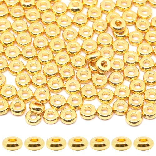 200Pcs 3mm Gold Flat Spacer Beads 18K Gold Plated Loose Beads for Jewelry Making DIY Bracelet Necklace Earring - size: 3mm