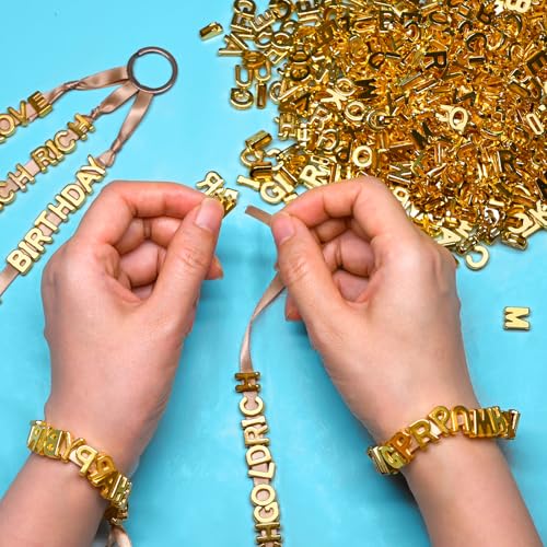 700+ Pieces 9x12mm Big Large Alphabet Letter Beads A-Z Mixed Plastic Shape Loose Beads for Jewelry Making Bracelets Necklaces Key Chains (Golden) - color: Golden, size: 700 Pieces