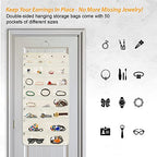 Hanging Jewelry Organizer with 50 Transparent Pockets, 360° Rotating Hanger & Secure Zipper Closure - Foldable Double Sided Jewelry Storage Bag for Earrings, Rings, Necklaces, Bracelets (Beige)