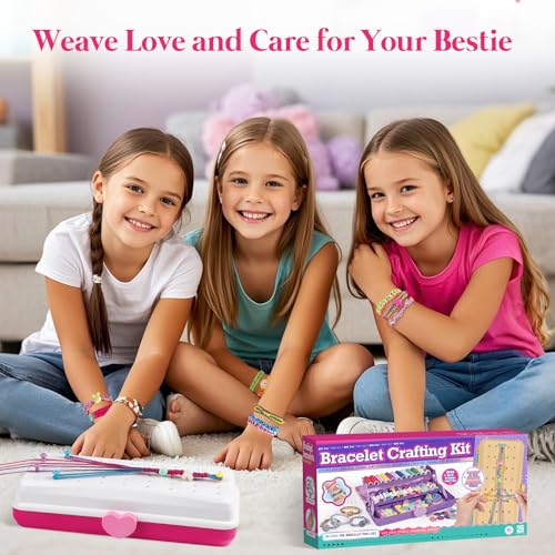 TingingYuli Friendship Bracelet Making Kit for Girls 8-12, DIY String Bracelet Maker with 3-Layer Storage Box, Arts and Crafts for Kids Ages 6-12, Easter Christmas Birthday Gift Set - color: White/Rose