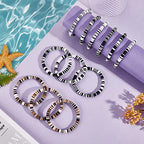 Ornaland Heishi Surfer Bracelets Set Polymer Clay Heishi Beads Stretch Bracelets Multi-Layer Stackable Friendship Bracelets Bohemia Summer Beach Jewelry for Women - color: Black