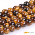 GEM-Inside Natural 4mm Tiger Eye Gemstone Loose Beads Round Crystal Energy Stone Power for Jewelry Making 15'' - color: Yellow Tiger Eye, size: 4mm