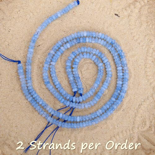 2 Strands (300PCs) Aquamarine Rondelle Beads, 2 * 4mm Gemstone Loose Spacer Abacus Disk Beads for DIY Bracelet Necklace Earrings Jewelry Making, Craft Supplies Beading Kit - color: Aquamarine, size: 2*4MM
