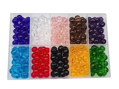 Glass Beads 8mm 250pcs 10 Colors Round Smooth Loose Beads for Bracelet Necklace Jewelry Making Craft DIY（8mm, 50831 Mixed Color 1） - color: Mixed Color 1, size: 8mm