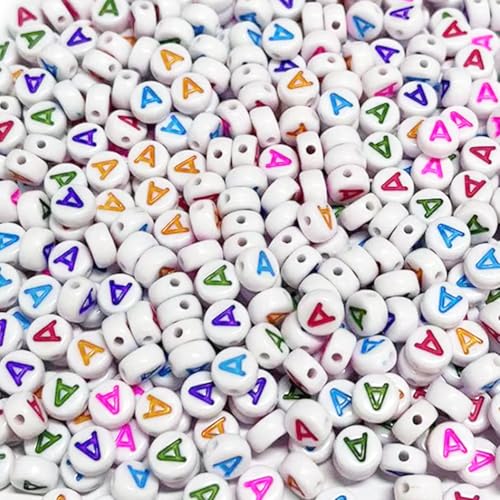 500PCS 4x7mm Acrylic Letter Beads A for Friendship Bracelets Jewelry Making, White Round Flat Acrylic with Colourful Alphabet Beads for DIY Crafts Bracelets Necklaces Key Chains Phone Lanyard - color: A(colourful on white)