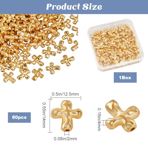 1 Box 80pcs Alloy Cross Beads Gold Crosses Beads Metal Tibetan Golden Crucifix Center Crosses Space Bead Bulk for Jewelry Making Holiday Bracelet Necklace Beading Accessories Supplies Crafts - color: Golden