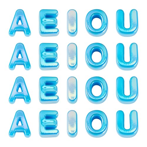 50Pcs Acrylic Large Letter Beads 3D Big Bubble Vowel Beads Opaque Chunky Initial Alphabet Bead for Keychains Paracord Necklace Jewelry Making Bag Charm (Deep Sky Blue) - color: Opaque Deep Sky Blue