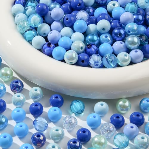 12mm Blue Acrylic Beads 300pcs Focal Spacer Bead Chunk Bubblegum Beads for DIY Crafting Necklace Bracelet Jewelry Making Keychain (Blue) - color: blue