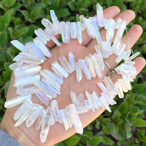 Adabele 30 Inch Natural Raw Healing Crystal Quartz Gemstone Loose Beads Small Drilled Point Clear AB Titanium Coated Chakra Gem Stone Drop Stick GA2 - color: Clear Crystal Ab, size: Small Size (30 Inch/2 Strands)