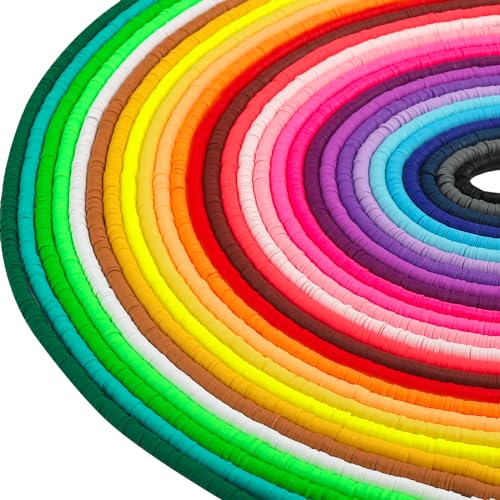 JMUQ 28 Strands Clay Beads Bracelet Making Kit, 28 Colors Friendship Preppy Flat Polymer Clay Heishi Beads for Bracelets Jewelry Making Kit, DIY Arts and Crafts Gifts - color: 28 Colors-4000PCS