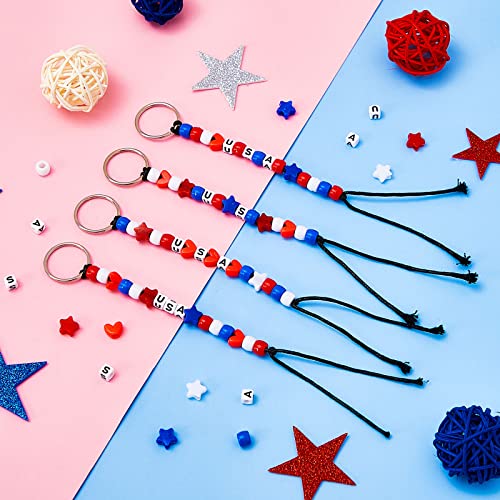Taiyin 361 Pcs/24 Sets Patriotic Bead Key Chain Craft Kit Teach Seed Beads Mom Pony Opaque Bead Independence Day for String Star Shaped Beads for DIY - color: Usa