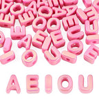FASHEWELRY 50Pcs Vowel Letter Acrylic Beads Big Plastic Letter Blocks Charms 3D Letters Chunky Initial Alphabet Beads for Key Chains Necklace DIY Arts Craft Projects Deep Pink - color: Deep Pink, size: Vowels