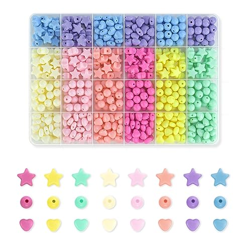 700 PCS Acrylic Star Round Heart Shaped Beads for Bracelets Jewelry Making Necklaces DIY Crafts Hair Accessories Bead Colorful Assorted Pastel Beads Rainbow Spacer Beads Bulk(8 Candy Colors)
