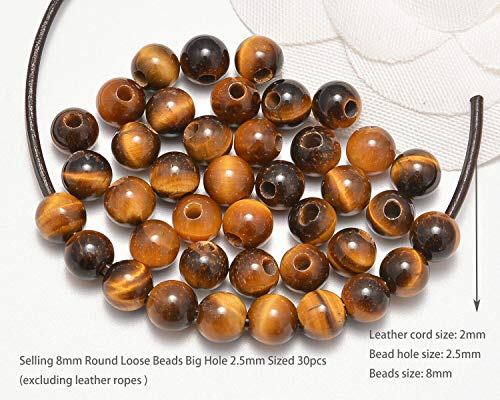AD Beads Natural Gemstone 8mm Round Loose Beads Big Hole 2.5mm Sized 40pcs (Yellow Tiger's Eye) - color: Yellow Tiger's Eye