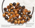AD Beads Natural Gemstone 8mm Round Loose Beads Big Hole 2.5mm Sized 40pcs (Yellow Tiger's Eye) - color: Yellow Tiger's Eye