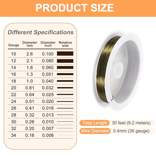 HARFINGTON 30ft Jewelry Wire, 26 Gauge (0.4mm) Brass Craft Soft Metal Tarnish Resistant Copper Beading Wire for Jewelry Making Supplies Crafting, Ancient Blue - color: Ancient Blue, size: 26 Gauge x 30ft