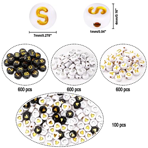 DECYOOL 1900pcs Letter Beads,Acrylic Alphabet Beads with 1 Roll Elastic String for Bracelet Necklace Jewelry Making Supplies (Gold&Silver&Black) - color: Gold&Silver&Black