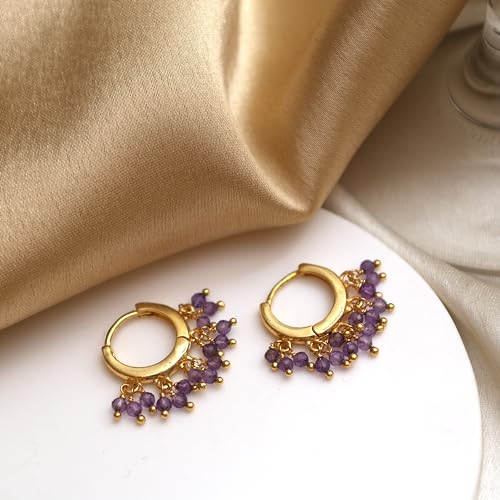 Gempires Natural Gemstone Beads Crystal Earrings Lightweight Elegant Handmde Jewelry Hypoallergenic Gold Plated Classic Design Huggie Earrings For Women