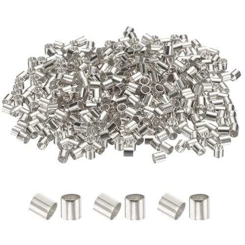 uxcell 500 Pcs Tube Crimp Beads, 2.5x2.5mm Copper Crimp Beads End Stopper Beads Tiny Loose Spacer Beads for Earrings Necklaces Bracelets Pendant DIY Crafts, Silver - color: Silver, size: 2.1 mm