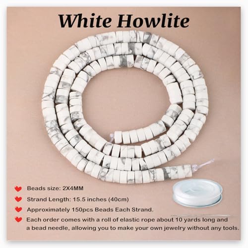 Natural White Howlite Heishi Spacer Beads Loose Semi Precious Flat Round Gemstone Disc Shape Stone for Beading Jewelry Making 4x2mm 15.5" - color: White Howlite