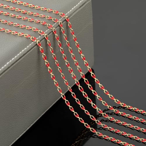 YOUBEIYEE Red Oil Drip Chain for Jewelry Making Gold Plated Brass Chain Roll with Jump Rings and Lobster Clasps Jewelry Supplies - color: Red