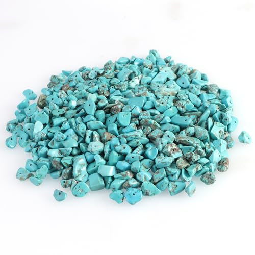 400pcs Natural Chip Stone Beads Blue Turquoise 5-8mm Irregular Gemstones Healing Crystal Drilled DIY Loose Rocks Bead Crystal for Bracelet Necklace Jewelry Making Crafting - color: Blue Turquoise