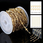 5 Meters Stainless Steel Cross Link Chains in Bulk for DIY Men Women Jewelry Making with Lobster Clasps, Jump Rings (Gold) - color: gold