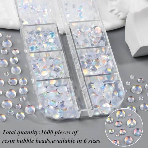 1600Pcs Half Round Resin Bubble Beads,2-6mm AB Colorful Flatback Pearls Beads,Mini Iridescent Crystals No Hole with Pickup Tools for Nail Charms Handmade Phone Case(16-K1-AB-bubble-beads) - color: 16-K1-AB-bubble-beads
