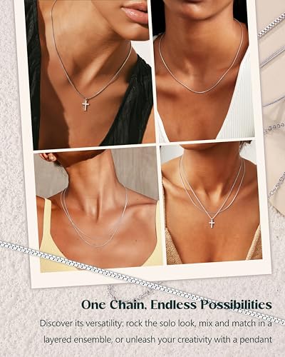 YADOCA Silver Chain Necklace For Women Non Tarnish - 1mm Thin & Strong Stainless Steel Necklaces Chains 3Pcs Hypoallergenic Waterproof Summer Beach Jewelry Gift Size 16 18 20 22 24 28 30 Inches