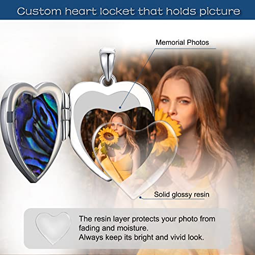 SOULMEET Personalized Silver Locket Necklace That Holds Pictures Photo Keep Someone Near to You, Memorial Custom Lockets Necklaces Letters Engraving for His Her - color: D2-Abalone tree-Black, style: Locket+Custom Photo+Engraved
