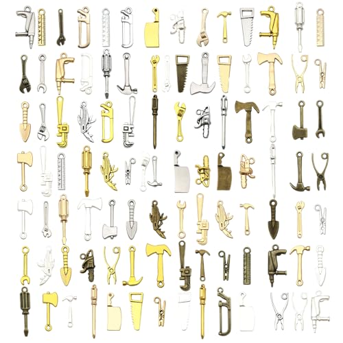 100pcs Alloy Ancient Silvery Father's Day Series Tool Set Pendant Jewelry Making DIY Keychain Earrings Pendant Various Design Charms for Jewelry Making Bracelets Necklace (SN904) - color: SN904