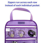 Travel Foldable Jewelry Rolls Bag Storage Pouch Hanging Jewelry Organizer with 8 Zippered Clear Pockets for Earrings Rings Necklaces Bracelets Watchbands (Purple)