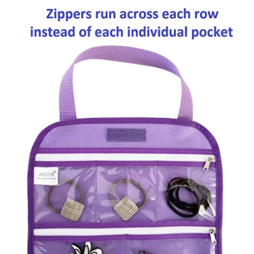Travel Foldable Jewelry Rolls Bag Storage Pouch Hanging Jewelry Organizer with 8 Zippered Clear Pockets for Earrings Rings Necklaces Bracelets Watchbands (Purple)