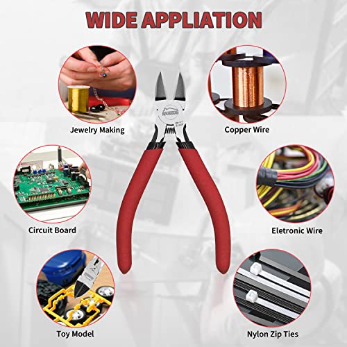 Wire Cutters 5 Pack, 5 Inch Wire Cutters Set, HOUSERAN Side Cutters Flush Cut Pliers, Spring Loaded Cutting Pliers with Non-slip Red Handle, Dikes Wire Cutters Snips for Model Kits, Crafting, Zip Ties - color: 5 Pack Wire Cutters