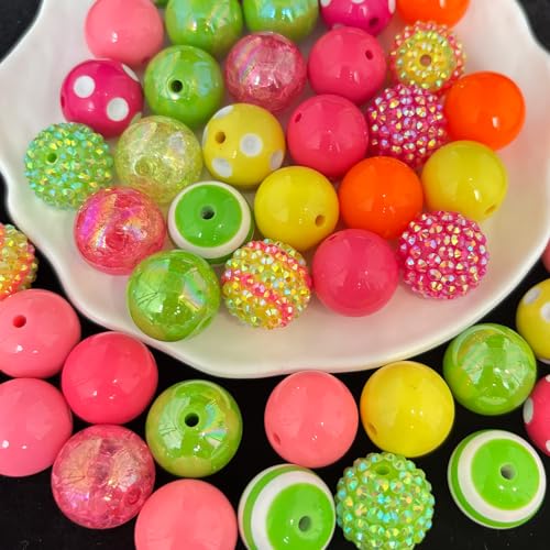 50PCS 20mm Bubblegum Beads，Multiple Styles Mixed Large Chunky Acrylic Beads for Jewelry Making，Round Chunky Bead for DIY Craft Pen Keychain Bracelets, Beadable Pen - color: bubblegum