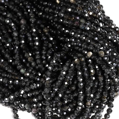 90pcs 4mm Natural Black Striped Agate Gemstone Beads Faceted Round Loose Stone Beads for Jewelry Making (1 Strand) - color: Black Striped Agate, size: 3.7-4.2mm