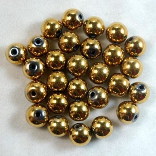 AD Beads Natural Gemstone Round Spacer Loose Beads (12mm 30pcs, Hematite Gold) - color: Hematite Gold, size: 12mm 30pcs