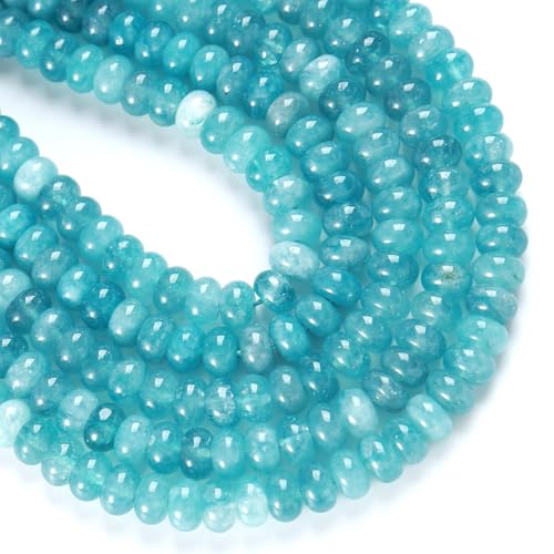 76pcs 5x8mm Natural Stone Blue Jade Rondelle Spacer Loose Beads Abacus Disk Stone Round Loose Gemstone Beads for Jewelry Making DIY Bracelet Necklace - color: Blue Jade Stone