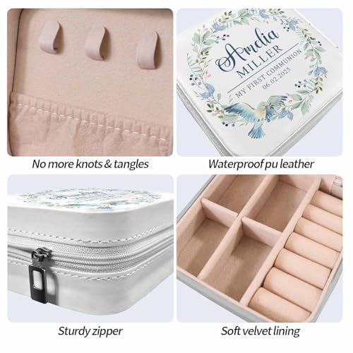 Personalized First Communion Gift for Girls – Custom Jewelry Box with Name & Date, Elegant Keepsake for First Holy Communion - color: Wreath