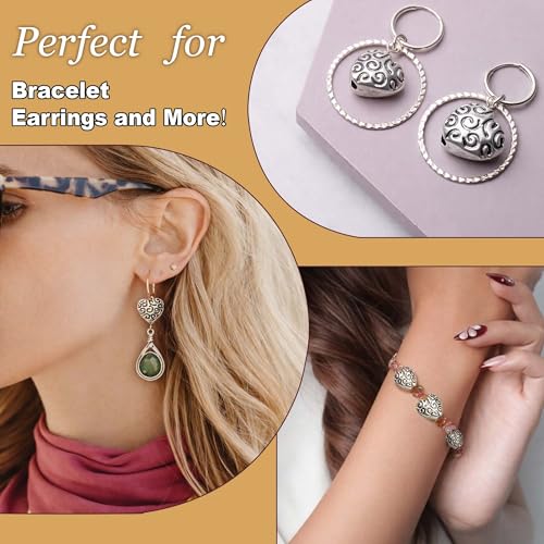 Tibetan Silver Heart Spacer 76Pcs Flat Beads for Jewelry Making Supplies Adults Small Seed Bead for Necklace Earring Bracelet Making Kit Bulk 9mm - color: Silver heart flat